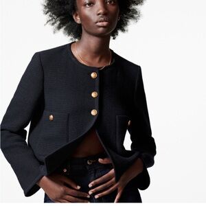 Zara Dark Navy Blue Metal Button Jacket Size S